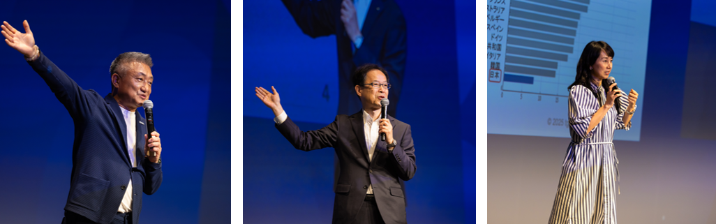 左から、ZVC JAPAN代表取締役会長 兼 社長の下垣典弘氏、大分県知事の佐藤 樹一郎氏、TGP代表取締役の東尾理子氏